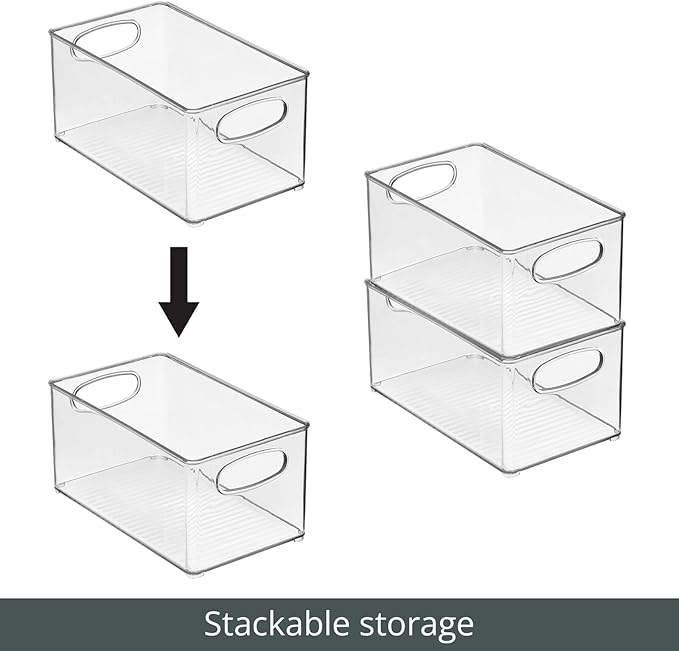mDesign Plastic Home Office Organizer - Basket Storage Holder Bin with Handles for Desk, Cupboard, Cabinet, or Rolling Cart Shelves - Holds Notebooks, Files - Ligne Collection - 4 Pack - Clear
