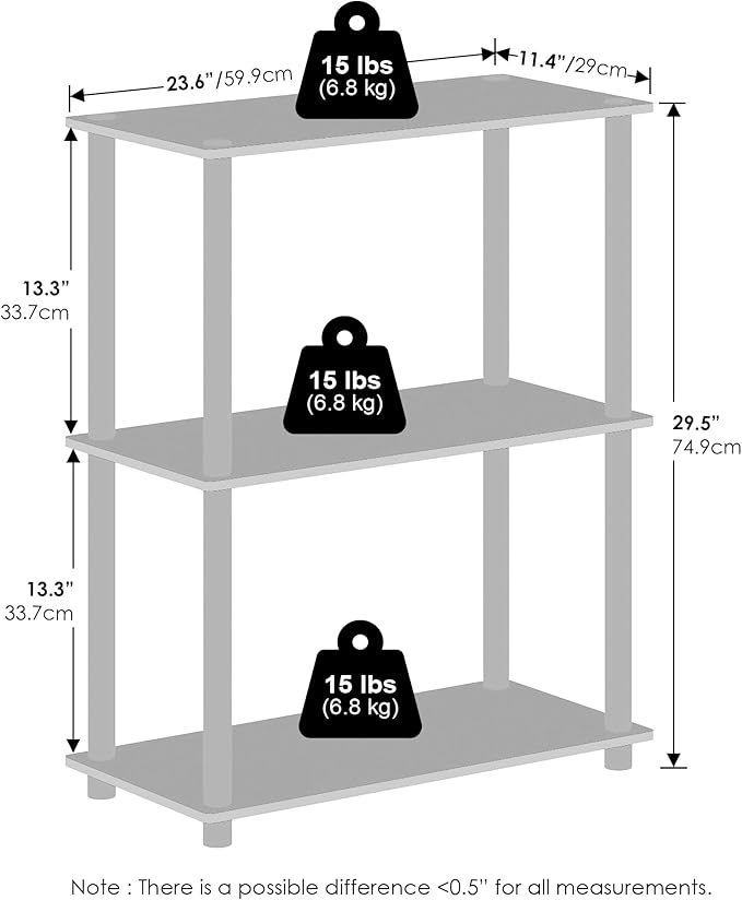 Furinno Turn-N-Tube Book Shelf, 3-Tier Bookshelf, Bookcase with Multipurpose Compact Display Rack, 11.6 x 23.6 x 29.6, for Living Room, Bedroom, Home Office, Beech