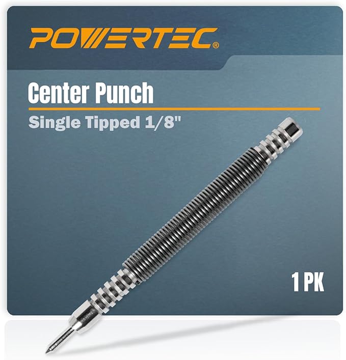 POWERTEC Hammerless Single Ended 1/8" Center Punch, Spring Loaded Nail Punch Tool, 5000 PSI Striking Force, 1PK (71938)