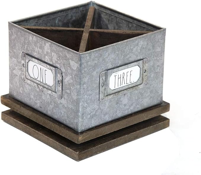 Rae Dunn Rotating Decorative Pencil Cup – Galvanized Steel Desktop Stationary Spinner Holder - 4 Compartment Table Top Organizer for Pens, Office, Home and Art Supplies by Designstyles