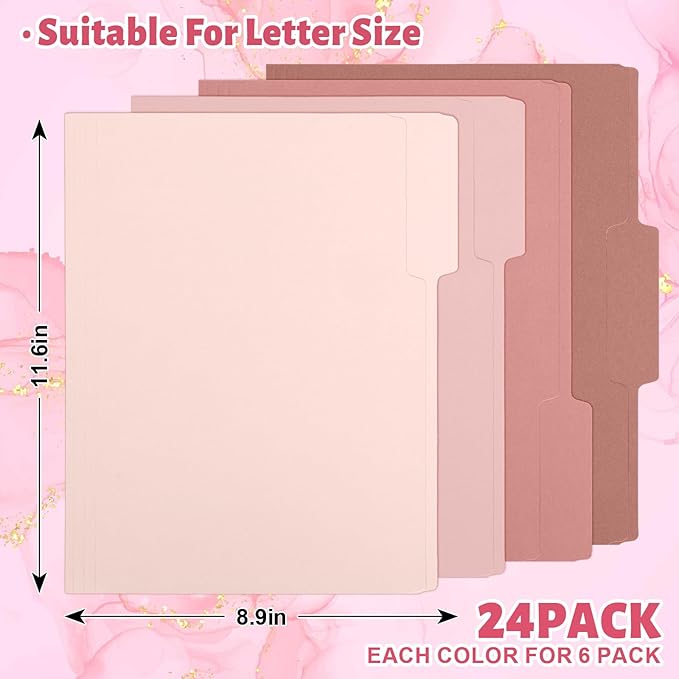 Whaline 24 Pack Dusty Pink File Folders Letter Size Gradient Pink File Pockets with 1/3 Cut Tab 8.9 x 11.6 Inch Valentine's Day Cute Documents Folders for Home Office Classroom Supplies, 4 Colors