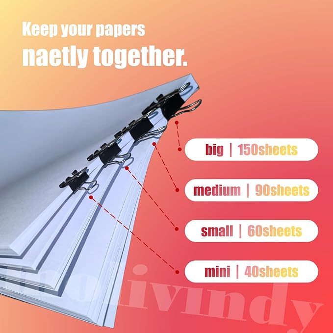 Binder Clips Paper Clamps Assorted Sizes 60 Count (Black), Large, Medium, Small and Micro, 4Sizes in One Pack, Meet Your Different Using Needs