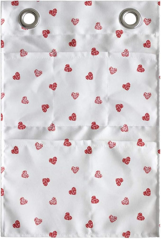 Ambesonne Hearts Hanging Pocket Organizer, Mini Hearts in Continuous Repeating Pattern Romantic Theme, Printed Polyester Storage Bag with Pockets, 14" x 20", Vermilion Pale Pink