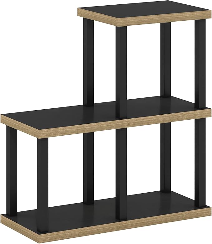 Furinno Turn-N-Tube Storage Shelves, 3-Cube Book Shelf, Accent Display Shelf, Toolless Open Shelves, Square Tubes, for Organization and Storage, Living Room, Garage, Home Office, Dark Americano