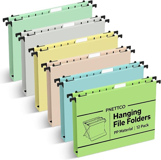 Extra Capacity Plastic Hanging File Folder, 12 Pack Reinforced Hang Folders Letter Size, Heavy Duty 1 Inch Expansion Filing Cabinet Folders, for Bulk Files, Medical Charts, Morandi Colors