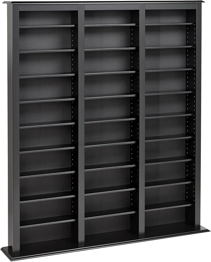 Prepac Barrister 3 Column Tall Storage Cabinet, Black Storage Cabinet with 27 Adjustable Shelves Display DVD for Living Room, 9.5" D x 57" W x 63.75" H