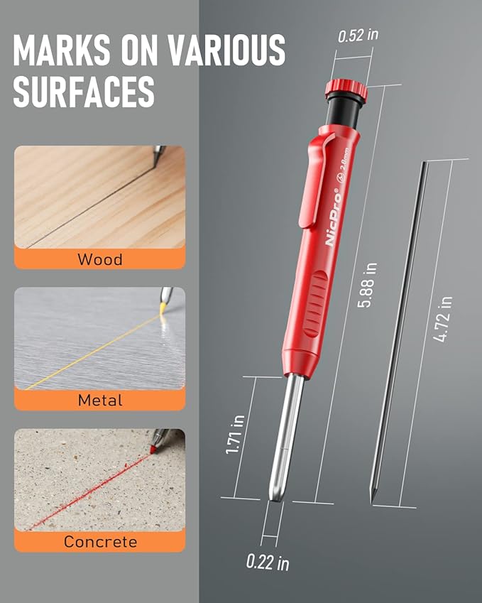 Nicpro 3 Pack Carpenter Pencil with Sharpener, Mechanical Carpenter Pencils with 39 Refills, Construction Pencil Heavy Duty Woodworking Pencils for Architect (Red, Black, Yellow)- With Case
