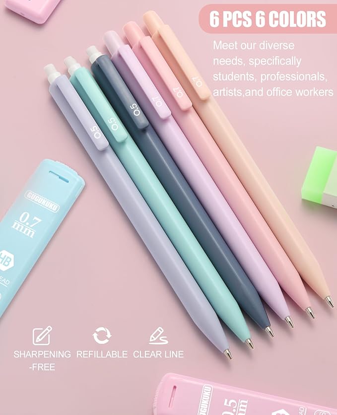 39PCS Aesthetic School Supplies with Cute Pencil Case, 5X Ballpoint Pens with Stylus Tip, 12X Pastel Highlighters, 6X Mechanical Pencil Set 0.5&0.7mm, Suit for Preppy School College Essentials(purple)
