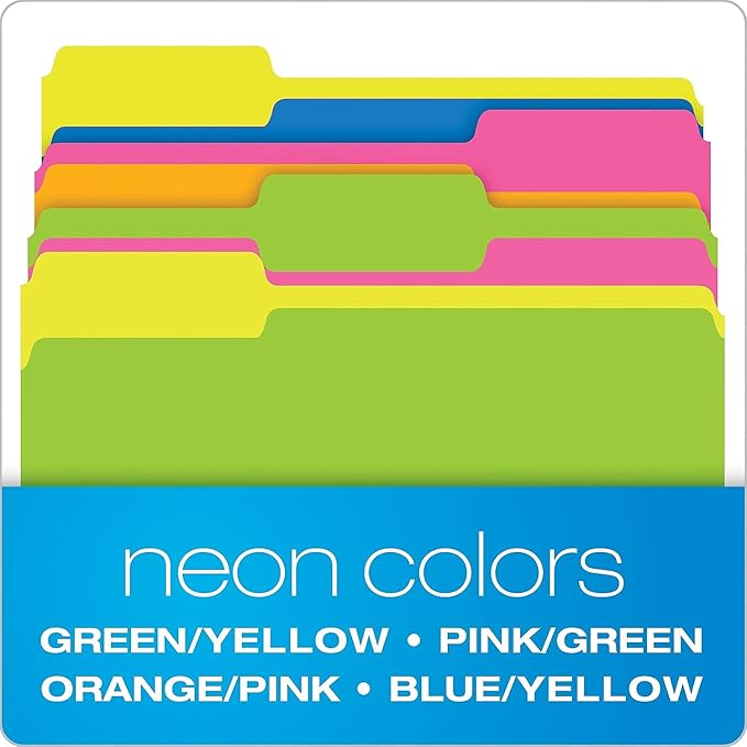Pendaflex Glow Twisted Twin File Folders; Assorted, 1/3 Cut, 12/Pack