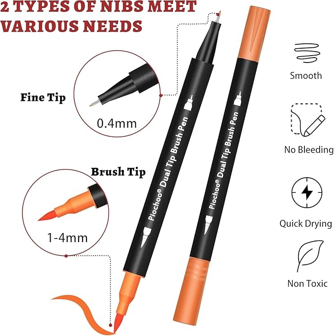 Dual Brush Markers,60Colors Markers for Adult Coloring Books, Dual Tip Markers for School, Fine and Brush Tip for Adults Coloring Books, Calligraphy, Drawing, Sketching