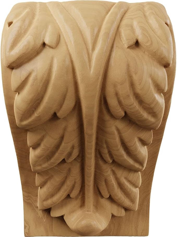 Ekena Millwork CORW04X03X06BACH Large Acanthus Leaf Block Wood Corbels, 3 3/4"W x 3 1/4"D x 6"H, Cherry
