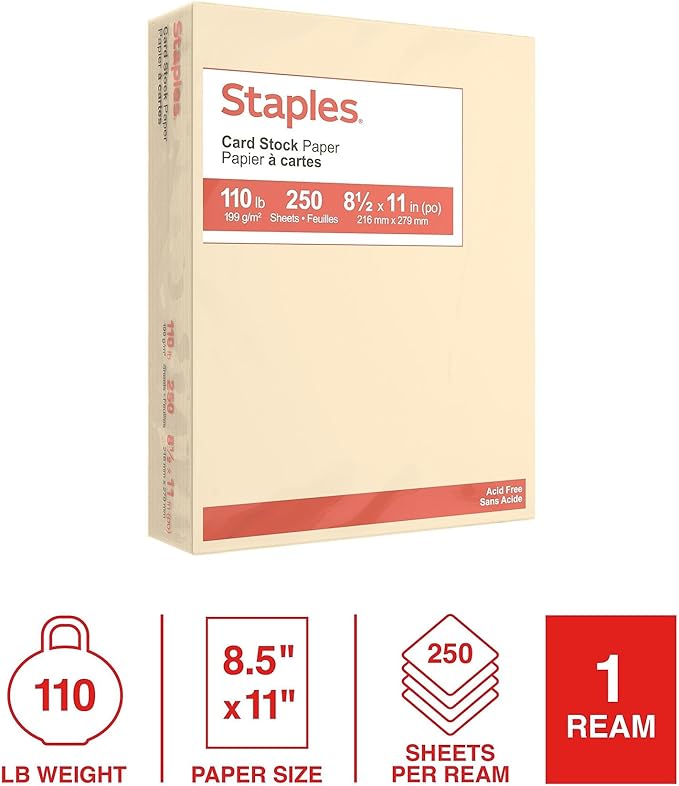 Staples Cardstock Paper 110 lbs 8.5-Inch x 11-Inch Ivory 250/Pack, For Office, School & Home