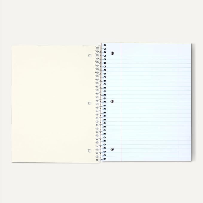 Amazon Basics Wide Ruled Spiral Notebook, 3-Subject with Pocket Divider, 150 Sheets, 8''x10.5'', Assorted Primary Colors, 3 pack