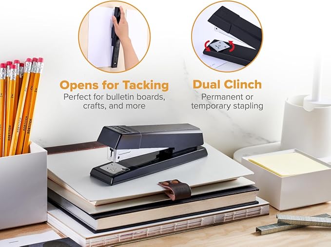 Bostitch Office Stapler, No-Jam Premium for Desktop, Includes 15,000 Staples, Full-Strip, 25 Sheet Capacity, Black, Pack of 12