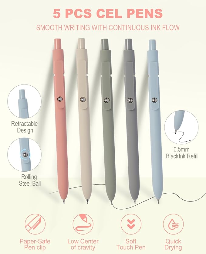 56 PCS Aesthetic School Supplies with Large Pencil Case, 5 Inspirational Ballpoint Pens, 12 Pastel Highlighters, 5 Black Ink Gel Pens, 6 Mechanical Pencils 0.5-0.7mm College Student Essentials (Pink)