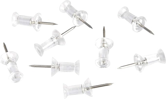 Amazon Basics Push Pins Tacks, Steel Point, Clear Plastic Head, for Cork Board, Bulletin Board, Maps, Photos, Posters, and Craft Projects, 200-Pack