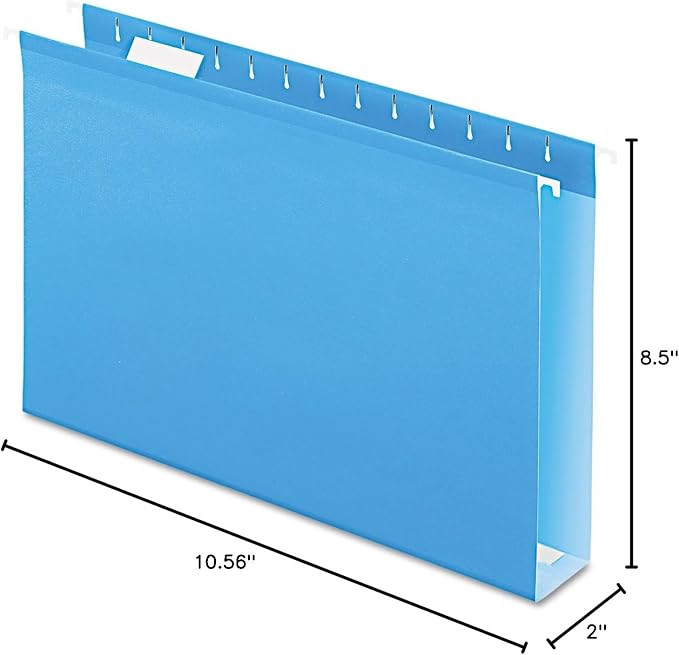 Pendaflex Extra Capacity Reinforced Hanging Folders, 2", Legal Size, Blue, 1/5 Cut, 25/BX (4153x2 BLU)