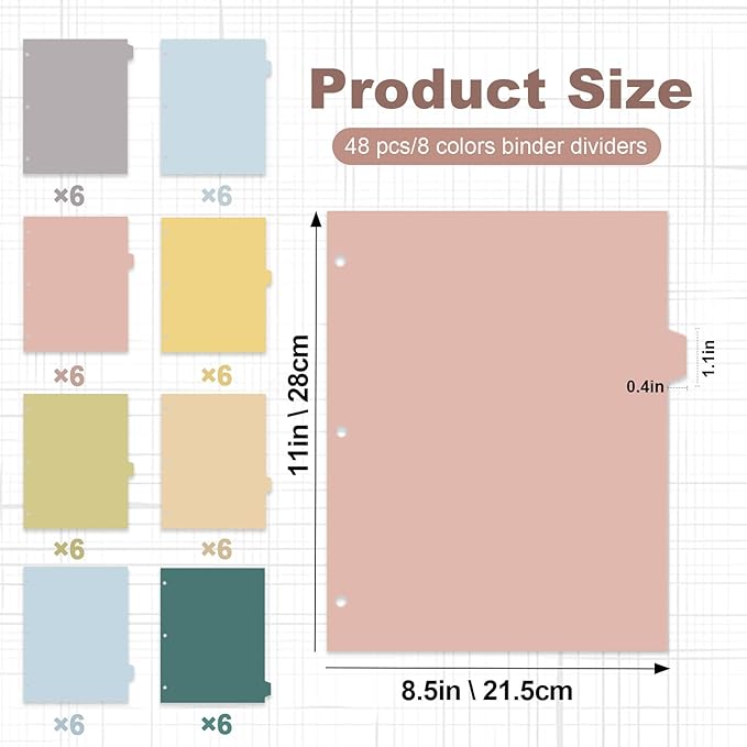3 Ring Binder Dividers with TAB, Durable Plastic Write & Erase, Colored Binder Dividers, 8 Tab 3 Hole Punch Dividers for 8.5 x 11'' Letter Size Papers, Ideal for Student, Teacher, Morandi 3Sets