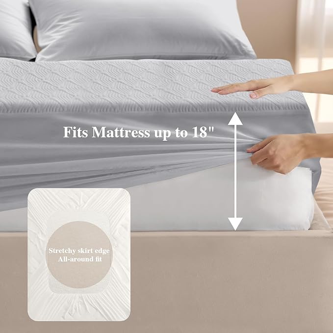 Twin XL Mattress Protector 2 Pack, Waterproof Mattress Pad Washable Rayon Mattress Cover Breathable Noiseless Bed Protector 3D Patterns 5" - 21'' Elastic Fitted Deep Pocket(Light Grey)