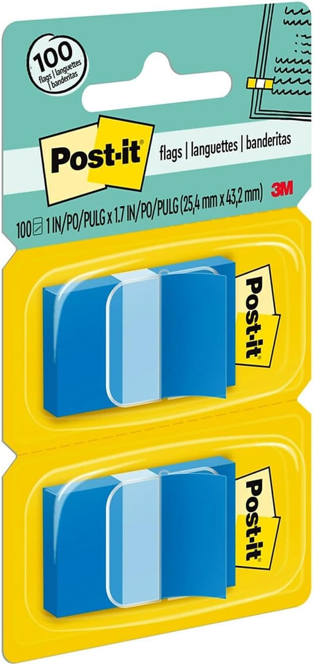 3M 680BE2 Post-It Page Flags in Dispenser, 1-Inch Size, Blue, 100 Flags/Pack