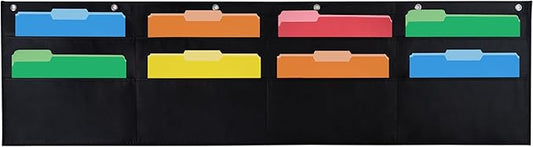 Essex Wares - 8 Pocket File Pocket Chart, Black, 28" Wide x 26" Tall - Versatile Wall Hanging File Folder Organizer for Classroom, Office, Home, and More - Wall Folder Organizer - 8 Pockets