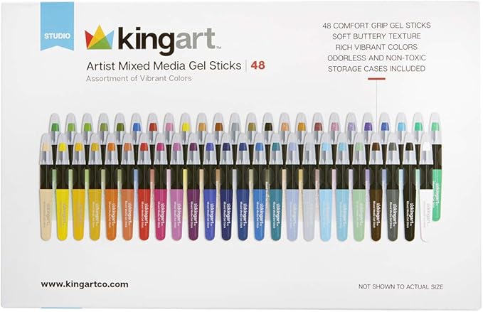 KINGART GEL STICK Set, Artist Pigment Crayons, 48 Unique Colors, Water Soluble, Creamy, and Odorless, Use on Paper, Wood, Canvas and more