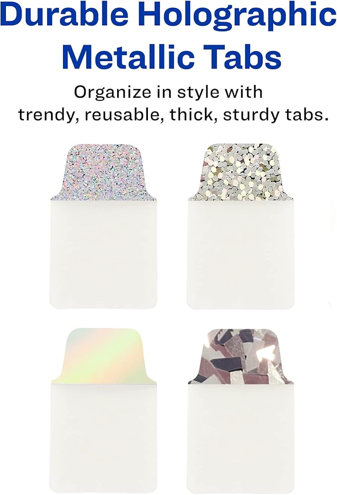 Avery Ultra Tabs Luxe Collection, 1" x 1.5" Mini Tabs, Holographic Iridescent Designs, Repositionable, 32 Total (74178)
