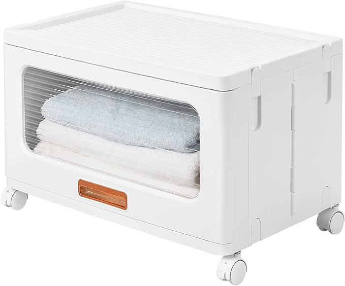 VECELO Storage Cabinet with Drawer, Pull-Out Stackable Bins with Wheels, Waterproof Modular Organizer, Multi-Tier Closet Storage for Bedroom, Living Room & Bathroom, Large 1-Tier