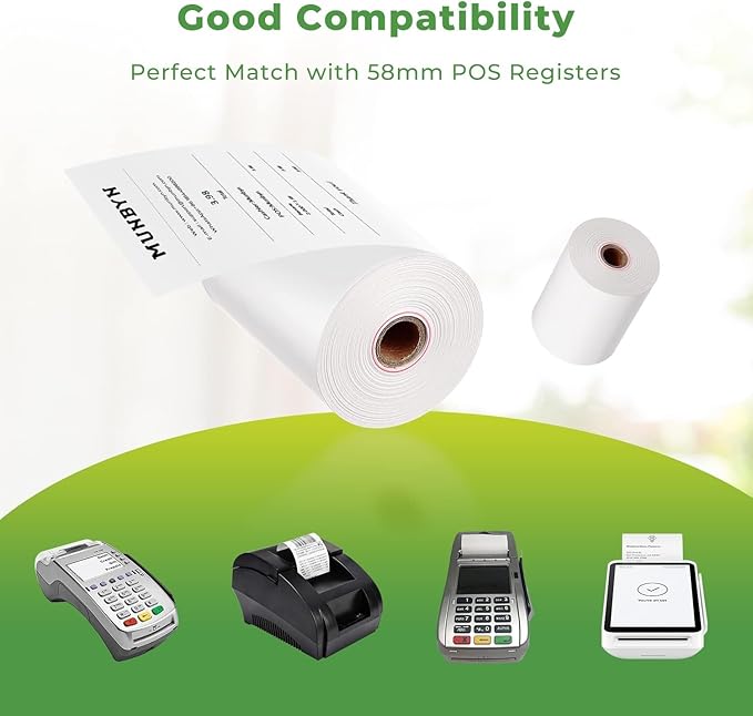 MUNBYN 2 1/4" X 85 ft Thermal Receipt Paper (50 Rolls) Cash Register Paper Rolls Fits for Most Credit Card Terminals, Verifone VX510 VX570 FD50 T4220, BPA Free