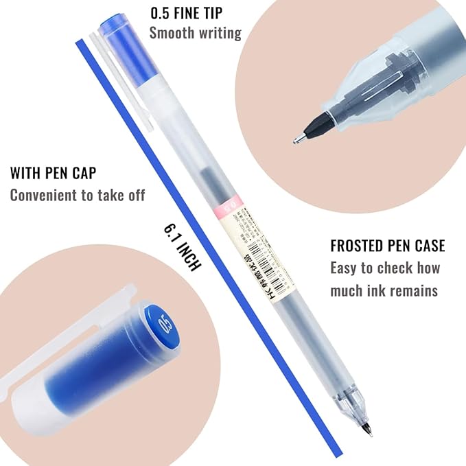 Gel Pens 12 Colors, Ball Fine Point, 0.5 mm Ink Note Taking Pens for Japanese Korean Office School Stationery Supplies (Assorted, 12-Count)