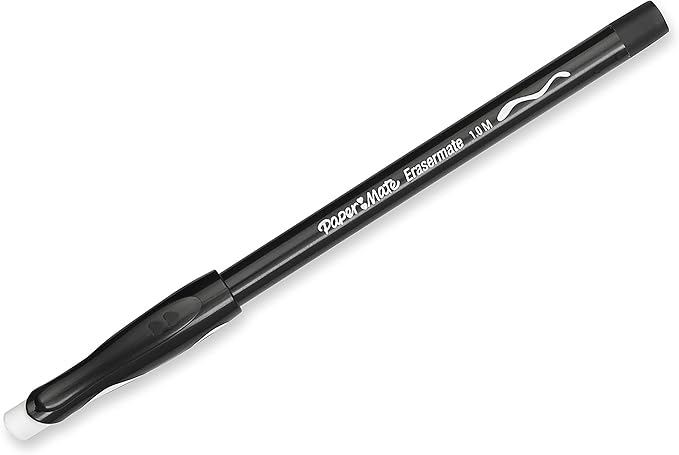 Paper Mate Erasermate Stick Medium Tip Ballpoint Pens, 5 Black Ink Pens (3150458PP)