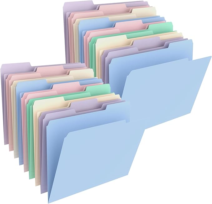 HABGP 100 Pcs Manilla Folders 8.5 x 11 Inch, 1/3-Cut Tab Colored File Folders Letter Size, Plastic Folders Aesthetic, School Business Office Manila Folders for Documents Paper