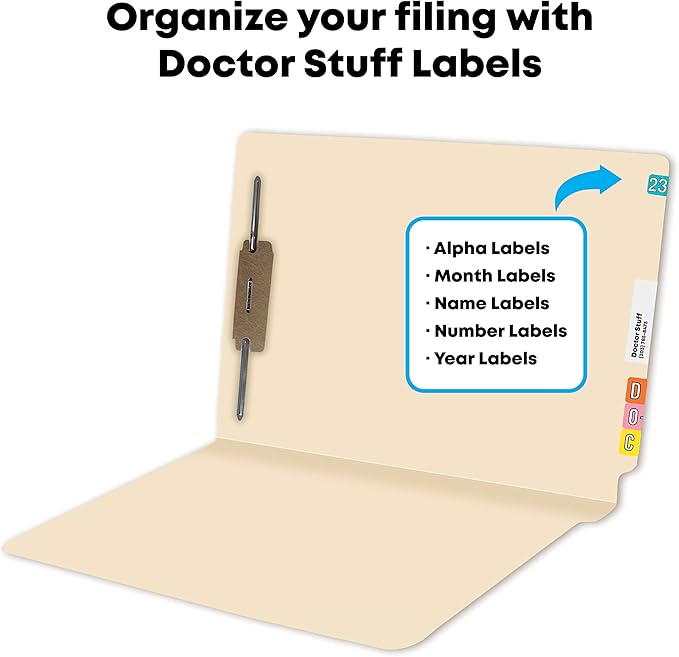 Medical File Folders with Fastener, Doctor Stuff, Letter Size, Reinforced End Tab Folders with 2” Bonded Fastener on Inside Back, 14 pt Manila Stock, Carton of 250