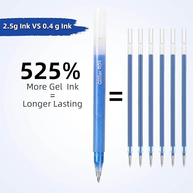 12 Blue Glitter Gel Pens Set, 1.0 mm Fine Point for Black Paper & White Paper, Large Capacity Pens for Journaling, Adult Coloring Books, Drawing, Note Taking, Highlighting