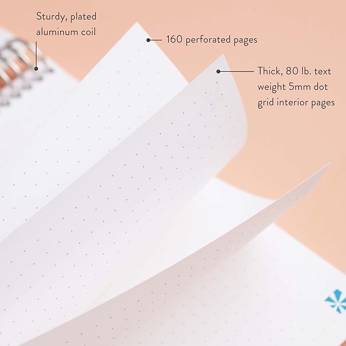 Erin Condren 7" X 9" Spiral Bound Dotted Grid Notebook - Groovy Blooms - 5Mm Dot Grid, 160 Pages Writing, Drawing & Art Notebook, 80Lb Thick Paper