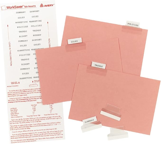 Avery Self-Adhesive Index Tabs, 1", Laser/Inkjet Printable Inserts, 25 Per Pack, 75 Total (3-Pack of 16221)