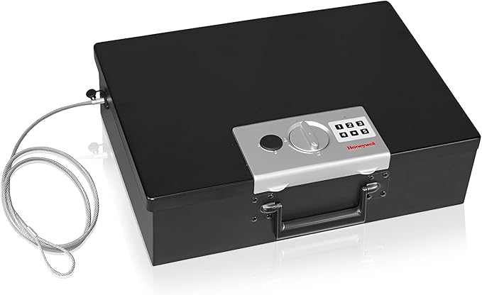 Honeywell Safes & Door Locks - Hideable Money Safe Box with Carry Handle - Fire Resistant Safe Document Box for Home - Metal Box with Digital Lock for Personal Items, Jewelry - 0.48-Cu - Black - 6110