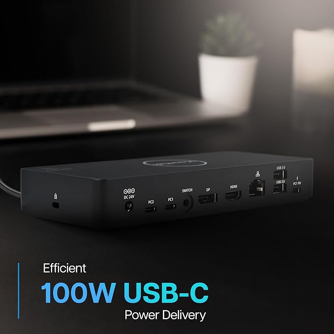 VisionTek VT2900 12in1 USB-C Docking Station – KVM Switch Single Host – HDMI, DisplayPort, 100W PD Port, 3.0 USB Ports, Audio, Thunderbolt & Ethernet Port – Compatible Hub for Laptops & PC