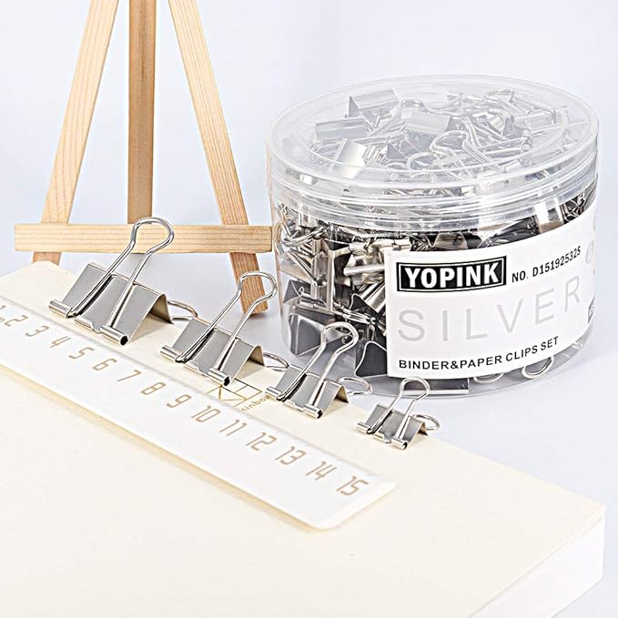 Binder Paper Clips, Assorted Sizes Set (Mini, Small, Medium, Large) for Office School and Home Supplies (Silver)