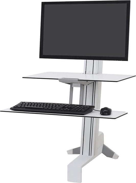 Ergotron – WorkFit-S HD Single Monitor Standing Desk Converter, Sit-Stand Workstation for Tabletops – 16 to 28 lbs, White