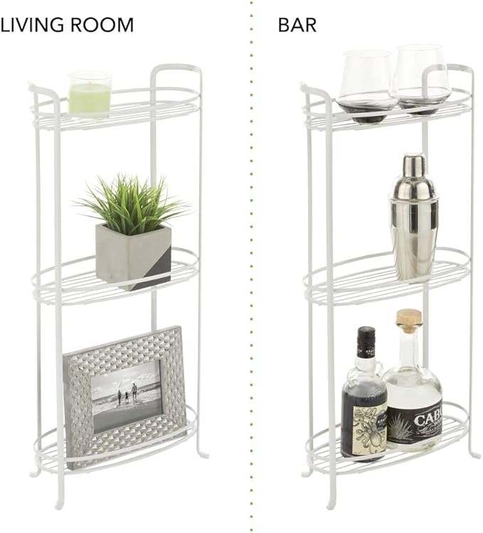 mDesign 3 Tier Vertical Standing Bathroom Shelving Unit, Decorative Metal Storage Organizer Tower Rack with 3 Basket Bins to Hold and Organize Bath Towels, Hand Soap, Toiletries - White
