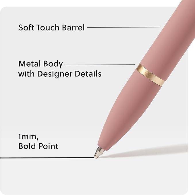 U Brands Monterey Ballpoint Pens, 4 Count, Atlantis Hue, Soft Touch, Gold Details, Bold (1.0 mm) Point, Black Ink