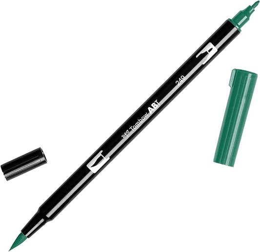 Tombow 56528 Dual Brush Pen Art Marker, 249 - Hunter Green, 1-Pack. Blendable, Brush and Fine Tip Marker