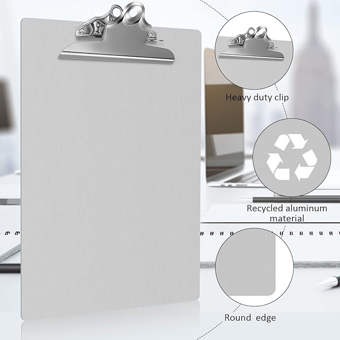 Mimorou 4 Pcs Metal Clipboard Heavy Duty Aluminum Clipboards 12 x 9 Inch Metal Clip Board with Low Profile Clip A4 Letter Size Document Holder for Office School Medical Jobsite Laboratory