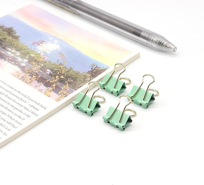 Light Green Binder Clips, Mini Paper Clip, Small Paper Clamps 15mm (5/8 inch), 100 Pack Micro Size Office Clips for Home School and Business (Light Green)