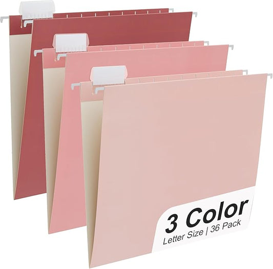 Y YOMA 36 Pack Gradient Hanging File Folders Letter Size Decorative Hanging Folder Pretty File Folder Organizer for Filing Cabinet Office Home with 1/5-Cut Adjustable Tabs, Cute Pink