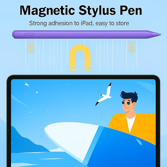 Pencil for iPad 11th/10th,2018-2025 Fast Charge Stylus Pen Palm Rejection Tilt Sensitivity Apple Pencil for iPad A16/11/10/9/8/7/6th,Pro 12.9"/11"/13" M5/M4,Air M3/M2/5/4,Mini A17/6th/5th-Purple