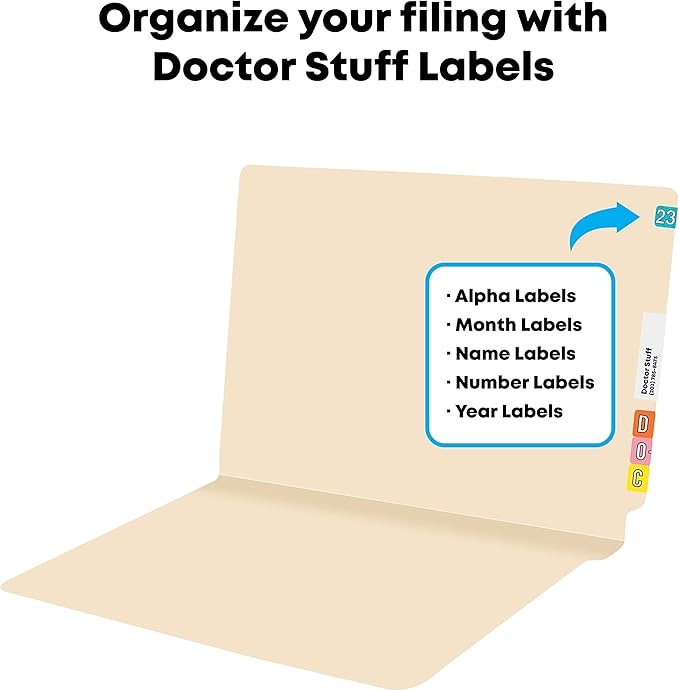 Medical File Folders, Doctor Stuff, Letter Size, Reinforced End Tab Folders, 14 pt Manila Stock, Box of 50