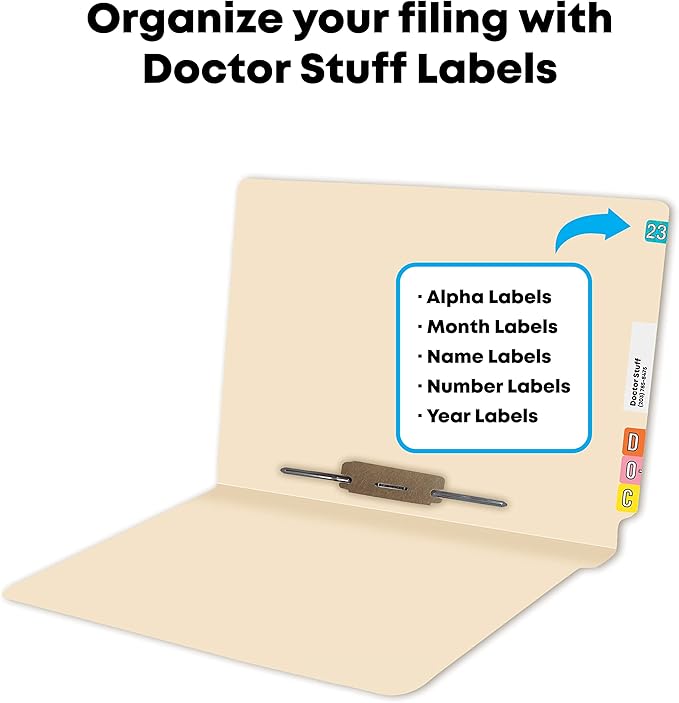 Manila File Folders, Doctor Stuff, Manila Letter Size Reinforced End Tab Folders with 2” Bonded Fastener on Inside Back in Position 5, 14 pt Manila Stock, Box of 50