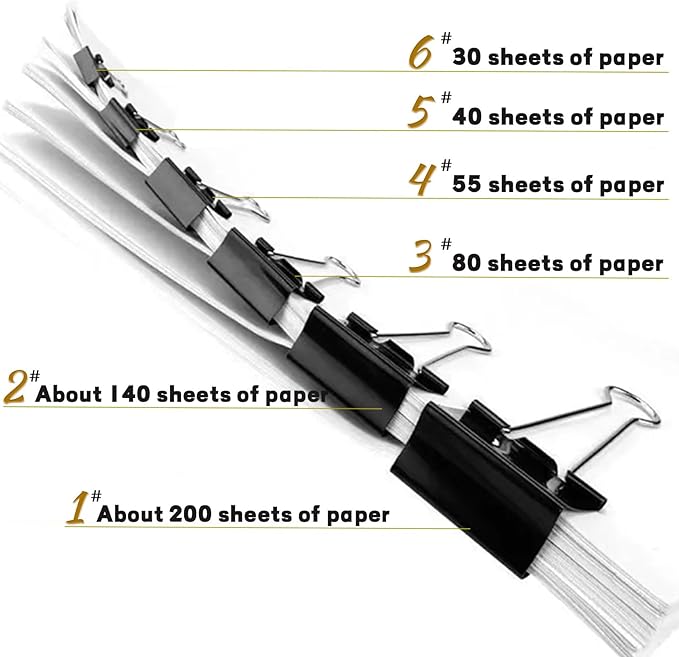 300 Pack Binder Clips Paper Clamps Assorted Sizes (Black), Jumbo, Large, Medium, Small, Mini and Micro, 6 Sizes for Office, School and Home